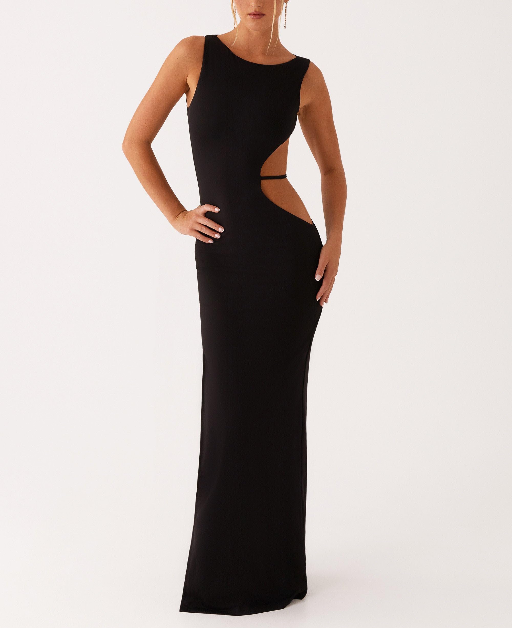 Sexy Cut Out Maxi Dress for Women Spaghetti Strap Backless Bodycon Dress Y2k Hollow Sleeveless Long Dress