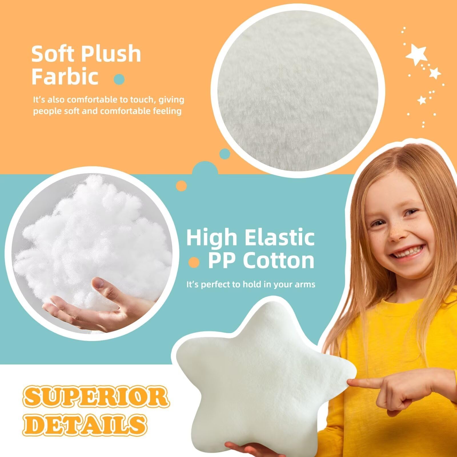 Star Pillow Plush Throw Cushion - Cute Aesthetic 3D Decorative Room Decor for Bedroom, Office, Sofa, Chair 2Pcs