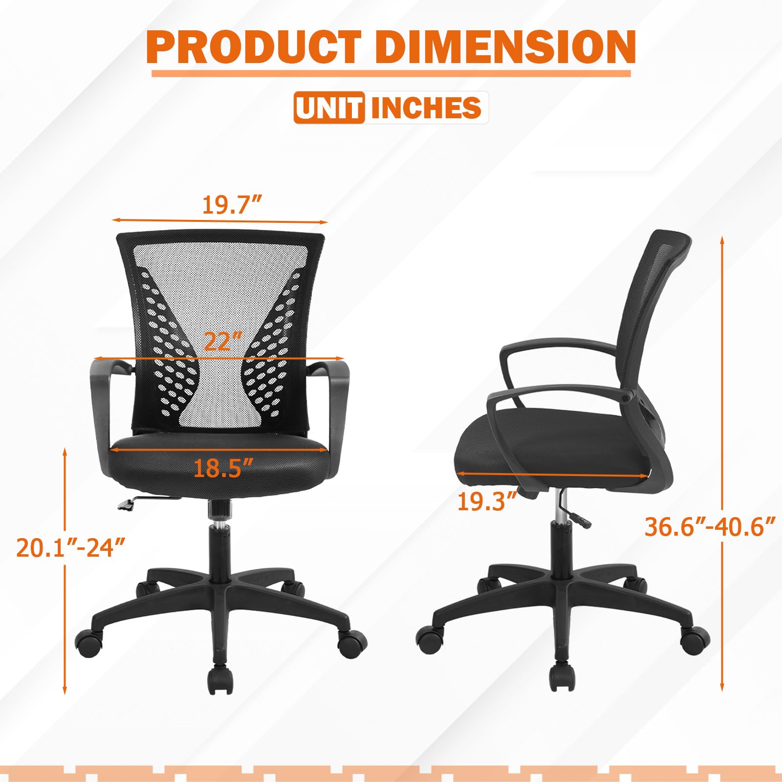Mesh Desk Chair Ergonomic Computer Chair with Lumbar Support Armrest Mid Back 360 Degree Rolling Swivel Adjustable Height