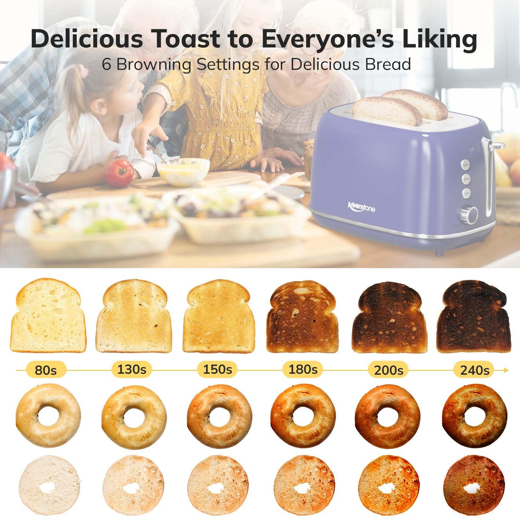 Toaster 2 Slice Stainless Steel with 6 Bread Shade Settings, Retro Toaster with Extra Wide Slot