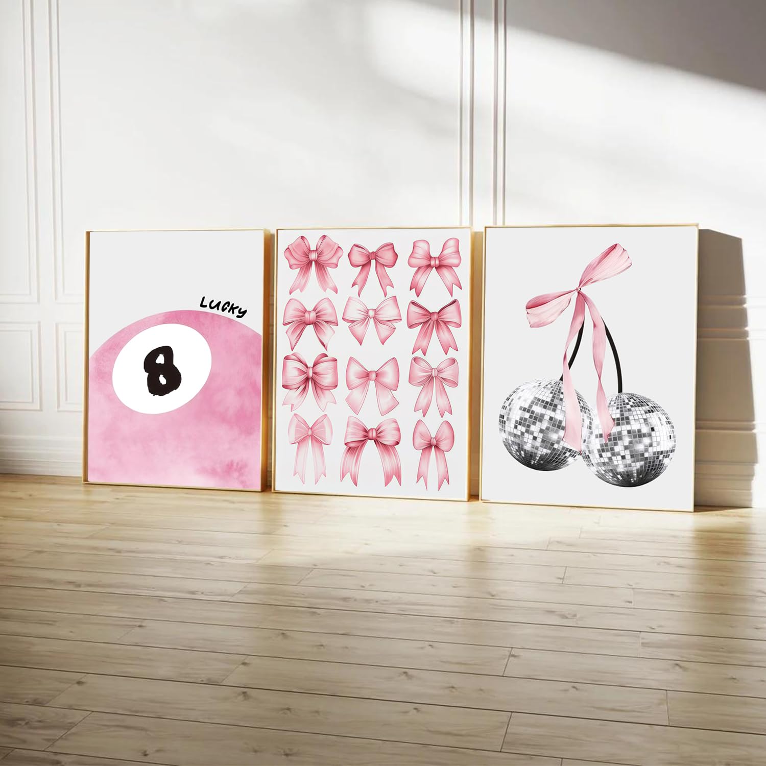 Trendy Blue Wall Art Set of 3, Preppy Navy Blue Wall Decor, Coquette Disco Lucky Me 8 Ball Poster Canvas Prints Aesthetic Pictures Room Dorm