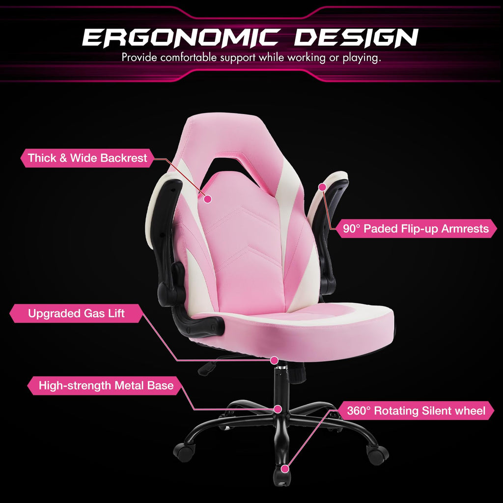 Ergonomic Office Executive Adjustable Swivel Task PU Leather Racing Chair with Flip-up Armrest