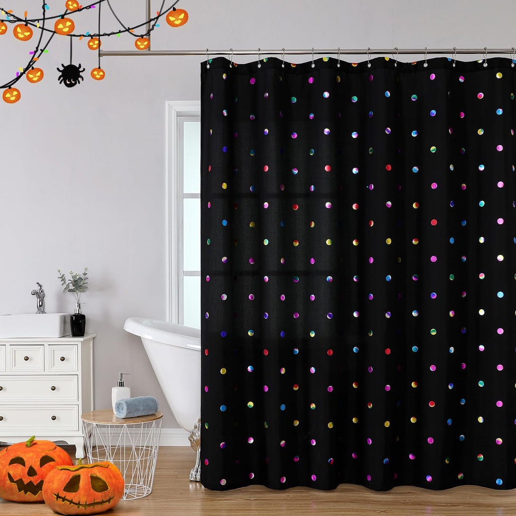 Fabric Shower Curtains with 12 Hooks for Bathroom Metallic Polka Dot Curtains Waterproof Shower Curtains with Grommet for Washable Shower Curtain Sets