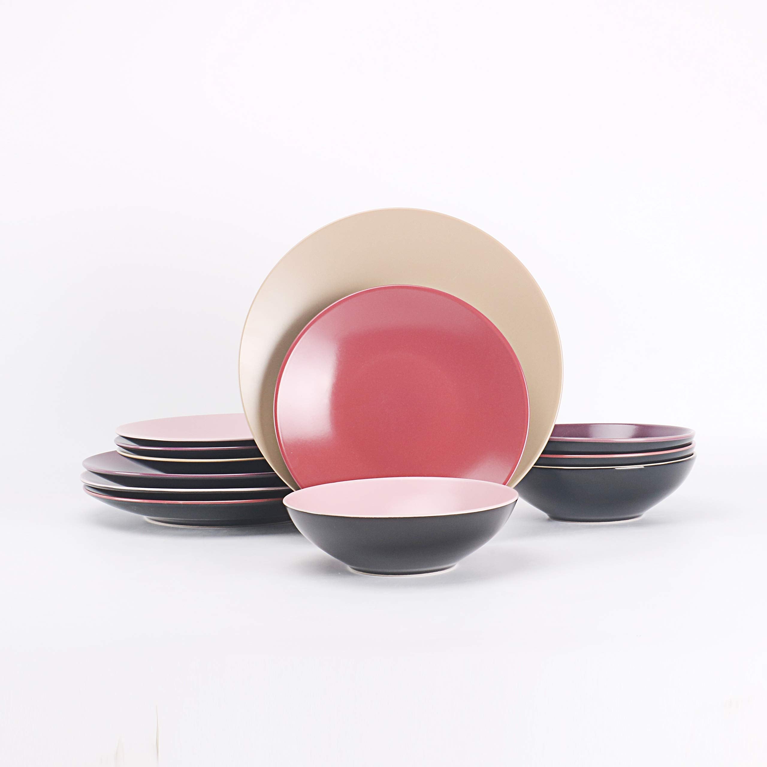 Stoneware Two-Tone Colors Life 12pc Dinner Set