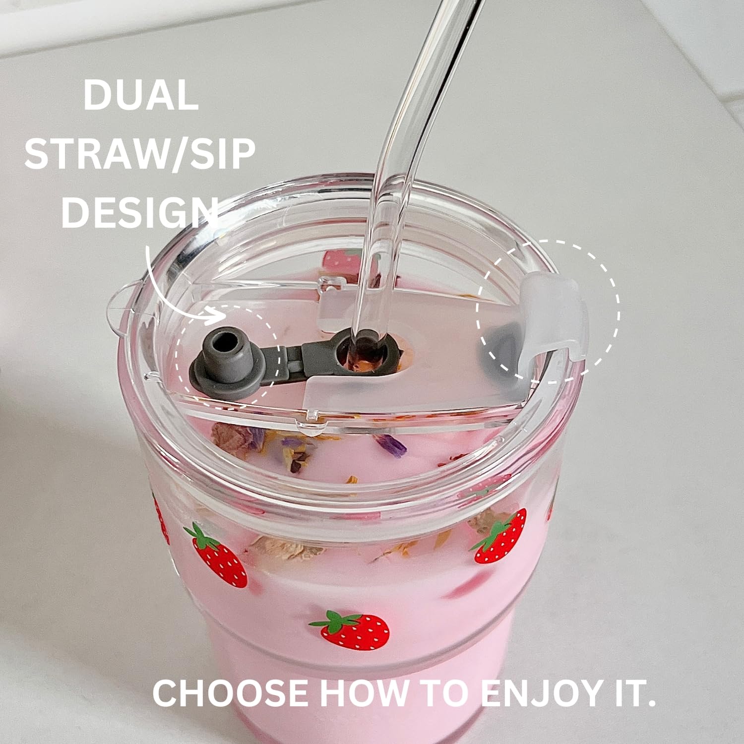 Glass Tumbler with Straw and Lid, Reusable Iced Coffee Cup Tumbler, Cute Glass Cups 13oz