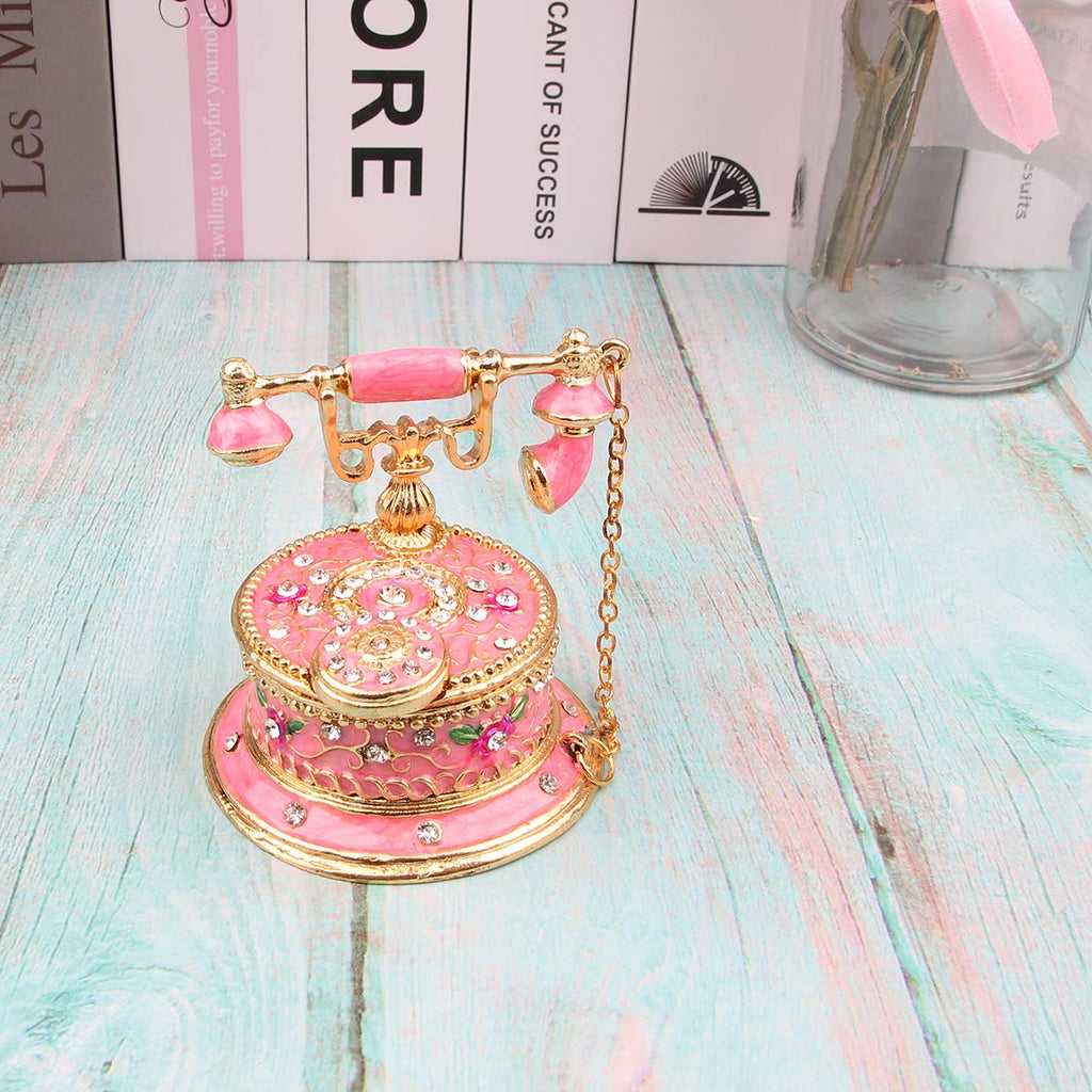 Hand Painted Enameled Decorative Telephone Hinged Jewelry Trinket Bo