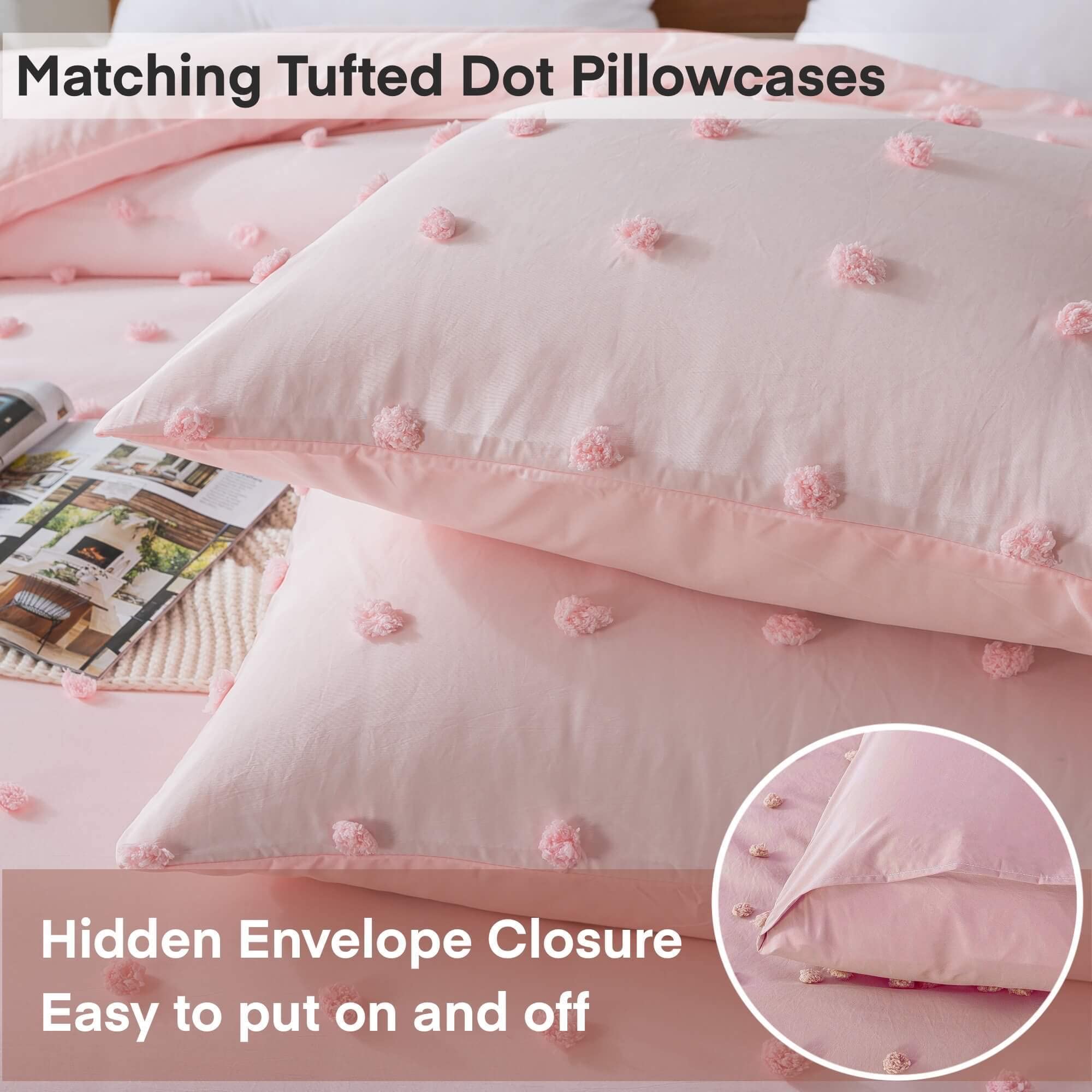 Comforter Set, 2 Pieces- Soft Cotton Lightweight Comforter with 1 Pillowcase, Chenille Dots All Season Down Alternative Comforter Set for Bedding