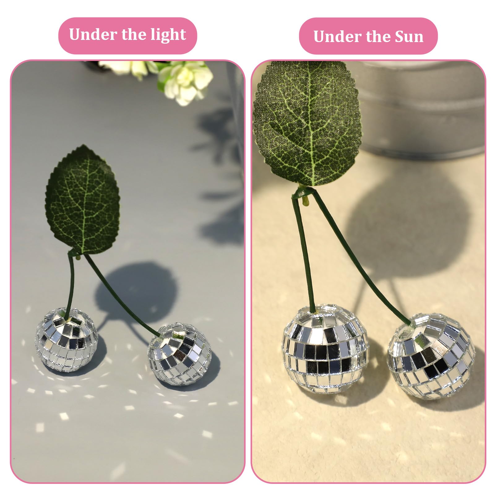 Small Cherry Hanging Disco Ball Decor, 1.2 Inch Double Mirror Disco Reflective Balls