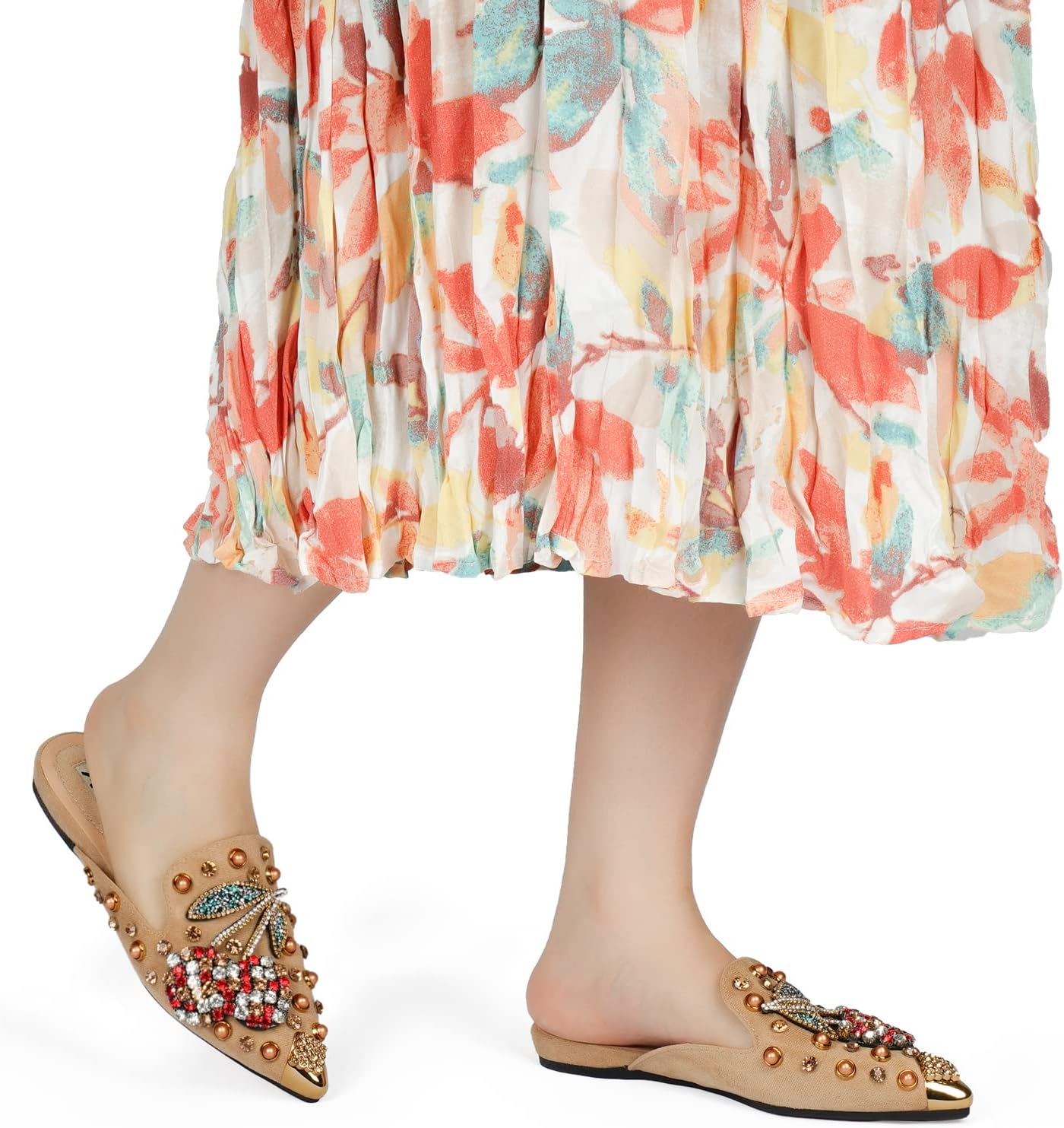 Mules for Women Flats Comfortable Soft Memory Foam Insole Pointed Rivet Mule Shoes