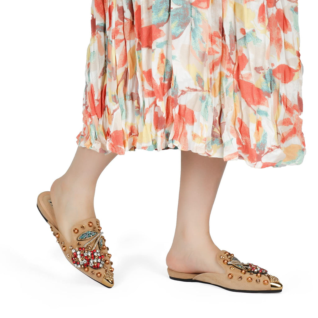 Mules for Women Flats Comfortable Soft Memory Foam Insole Pointed Rivet Mule Shoes