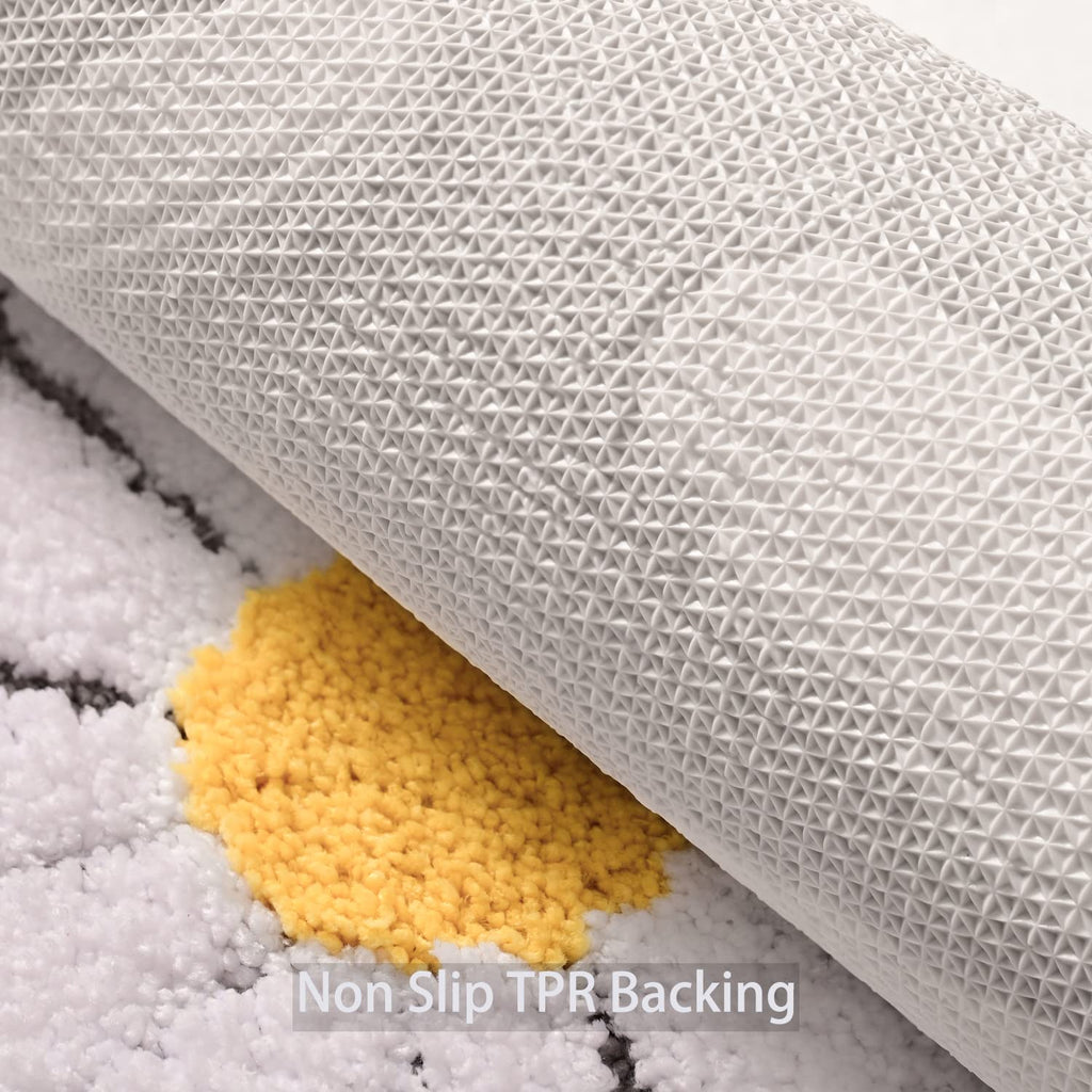 U Shaped Toilet Mat Cute Daisy Contour Bath Rug 20"x20", Extra Thick Soft Machine Washable Toilet Carpet, Non Slip Bathroom Floor Mats Super Absorbent Microfiber Bath Rugs