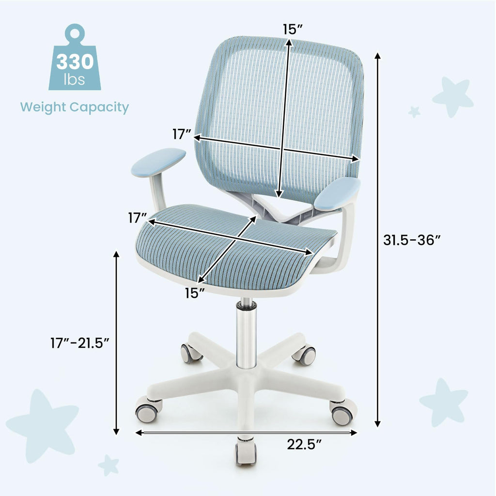 Swivel Mesh Task Chair Height Adjustable Children Study Computer Chair with Armrests, Sit-Brake Casters