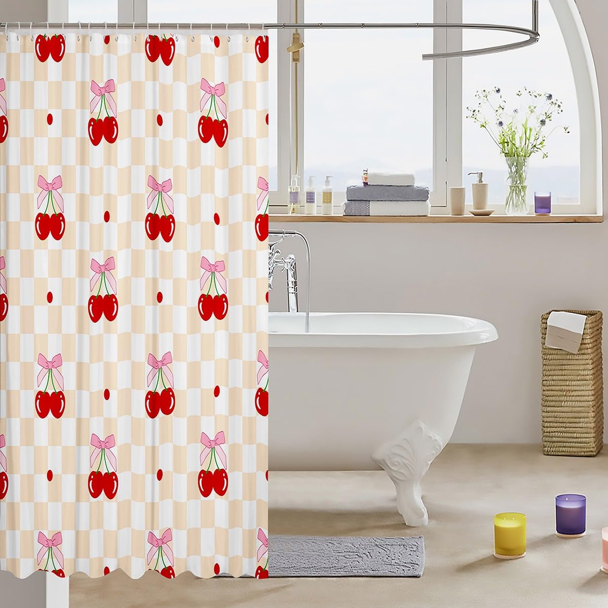 Cute Bathroom Curtains -  Waterproof Curtains, 12 Hooks Suits