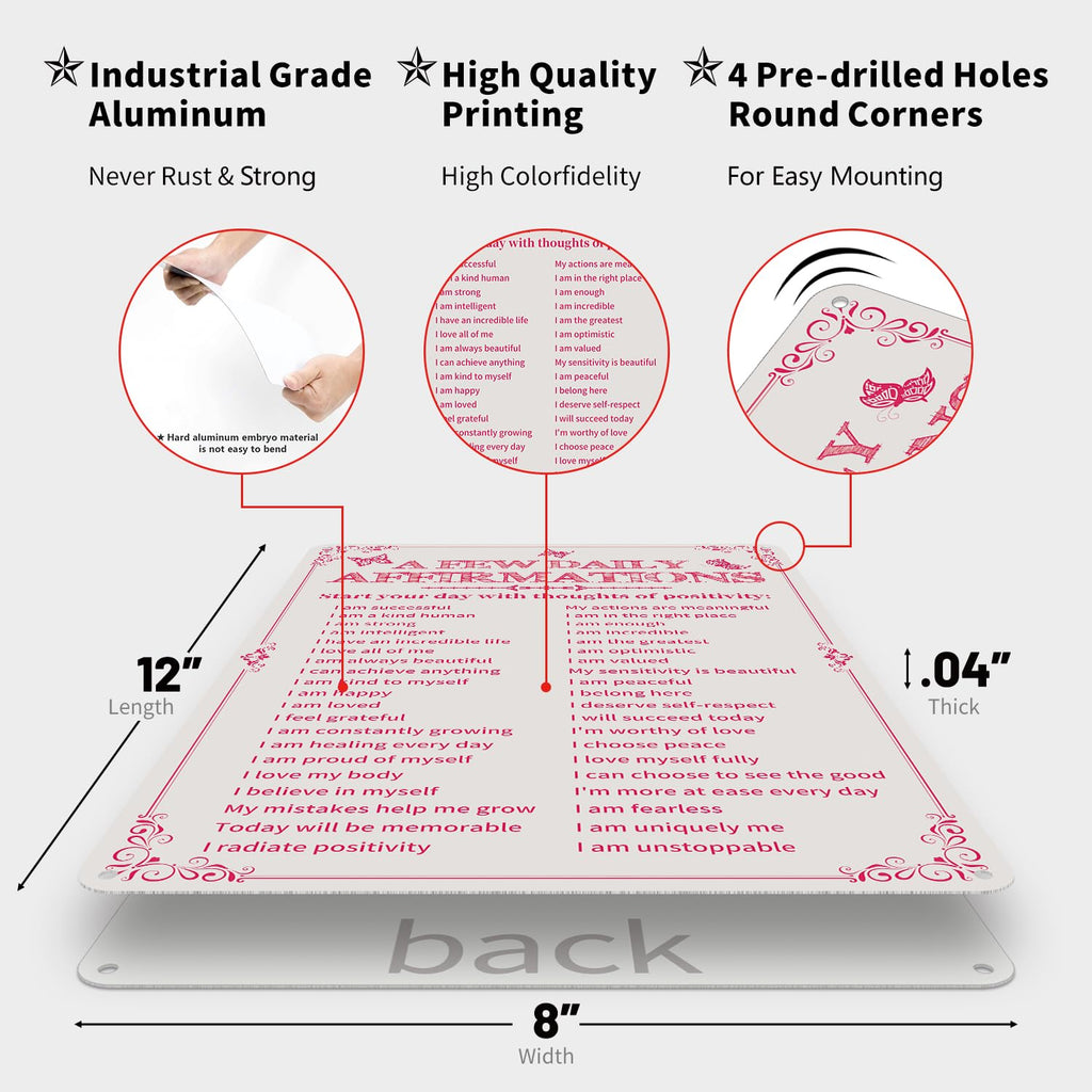 Room Decor Aesthetic A Few Daily Affirmations Motivational Wall Art, 8X12 Inches