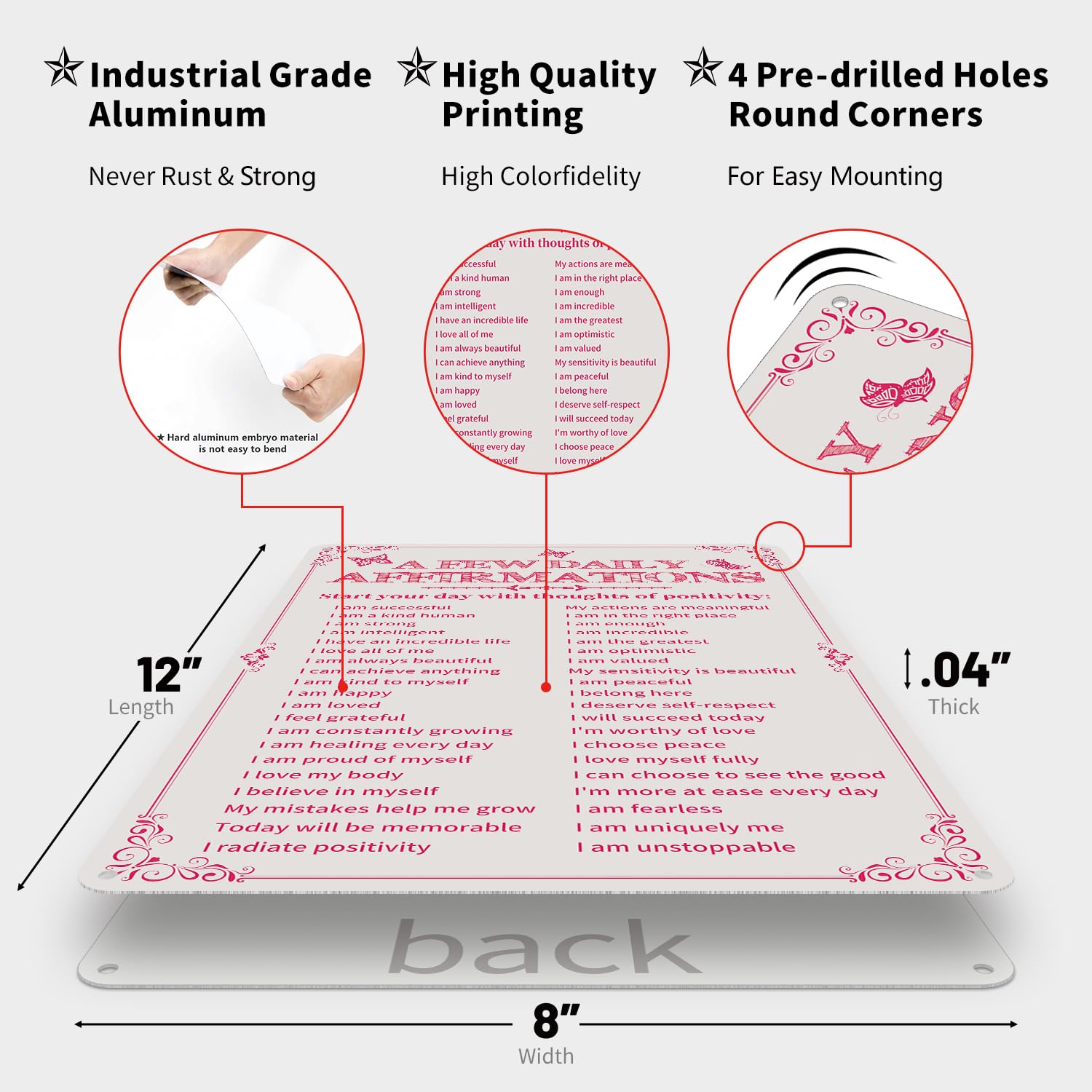 Room Decor Aesthetic A Few Daily Affirmations Motivational Wall Art, 8X12 Inches