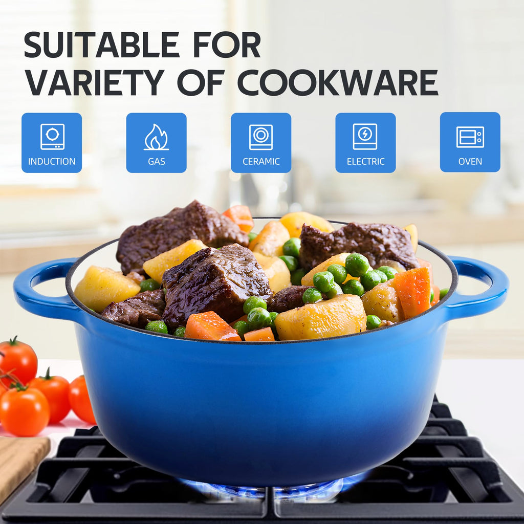 Enameled Cast Iron Dutch Oven with Lid - Big Dual Handles - Round Pot for Versatile Cooking 6 Quart