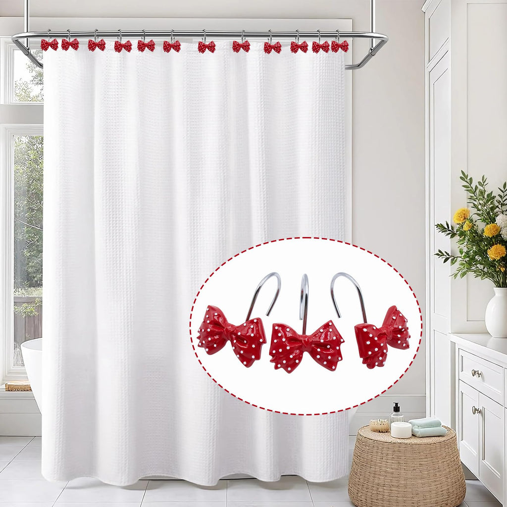Decorative l Cute Bow Knot Polka Dots Shower Curtain Rings Decor Resin 12 Pcs