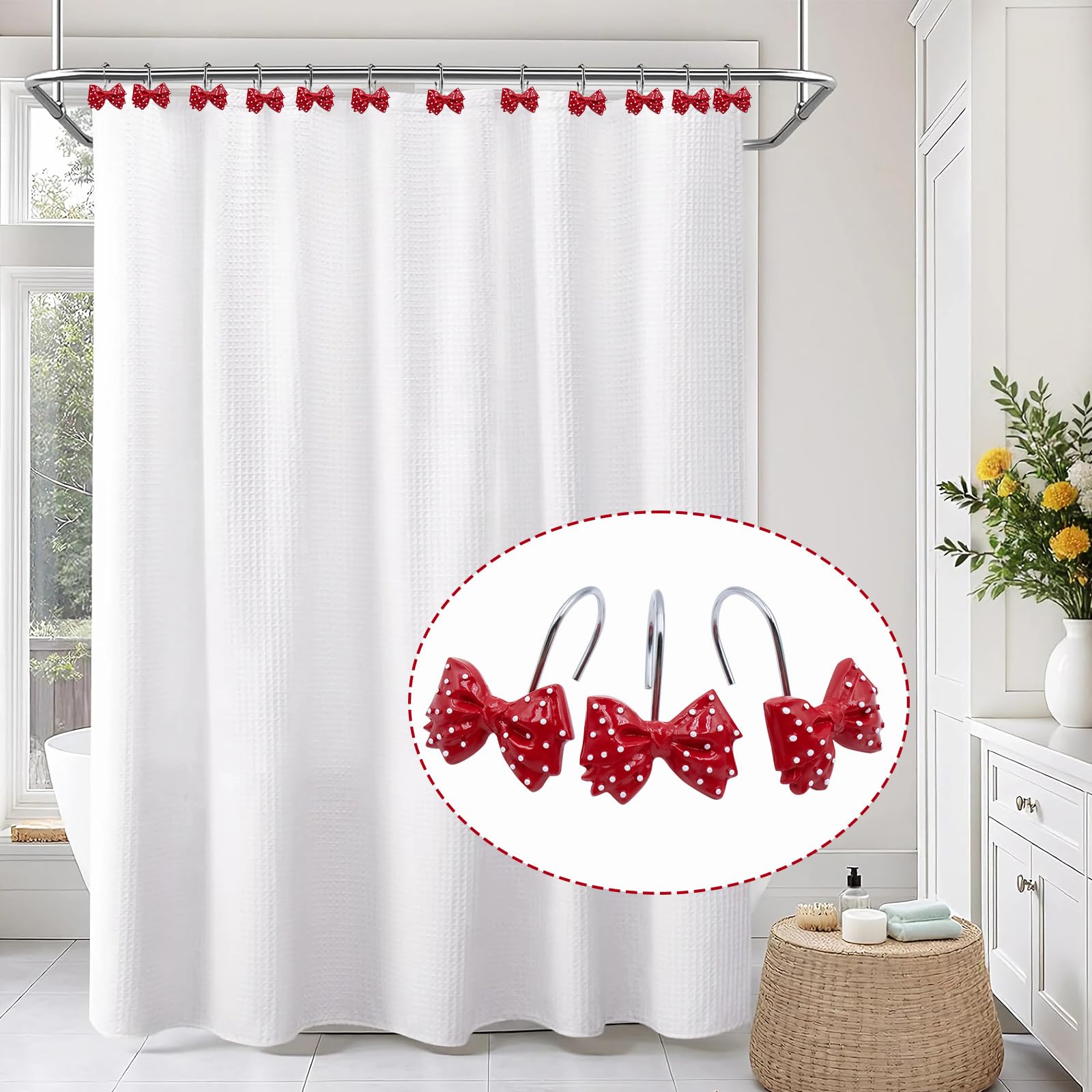 Decorative l Cute Bow Knot Polka Dots Shower Curtain Rings Decor Resin 12 Pcs