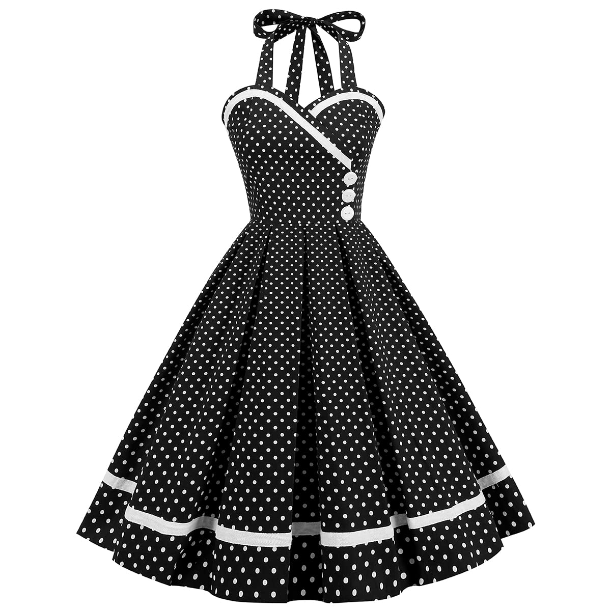 Vintage Women 1950s Rockabilly Swing Dress Pinup 50s Retro Hepburn Style Halterneck A-Line Dresses