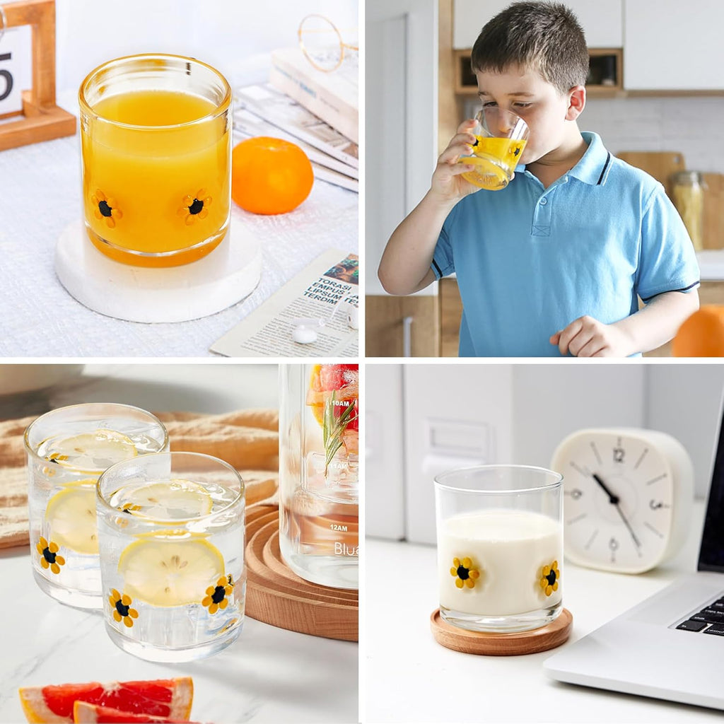 Sunflower Embossed Rocks Glasses â€?Set of 2, 14 oz Mexican Old Fashioned Whiskey Glasses with Heavy Base, Dishwasher Safe