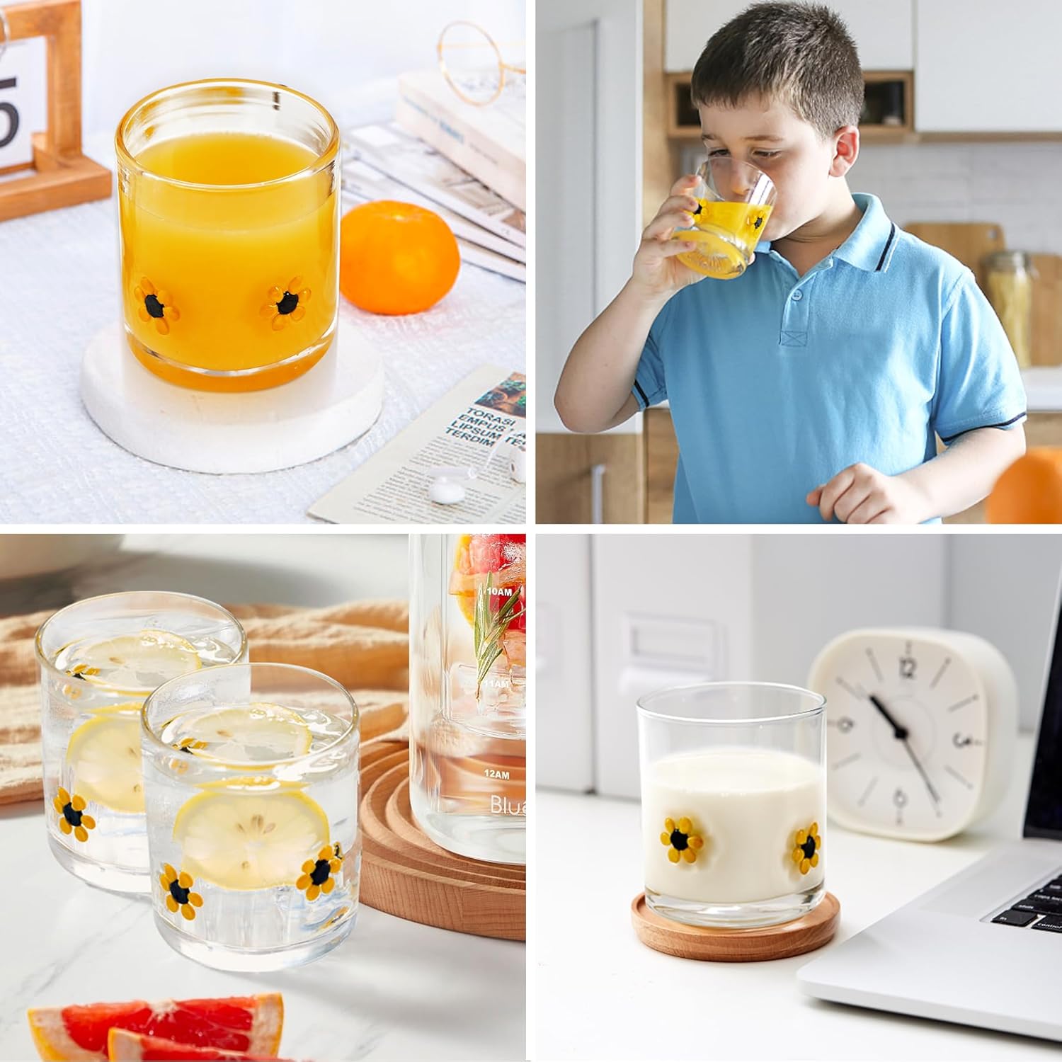 Sunflower Embossed Rocks Glasses â€?Set of 2, 14 oz Mexican Old Fashioned Whiskey Glasses with Heavy Base, Dishwasher Safe