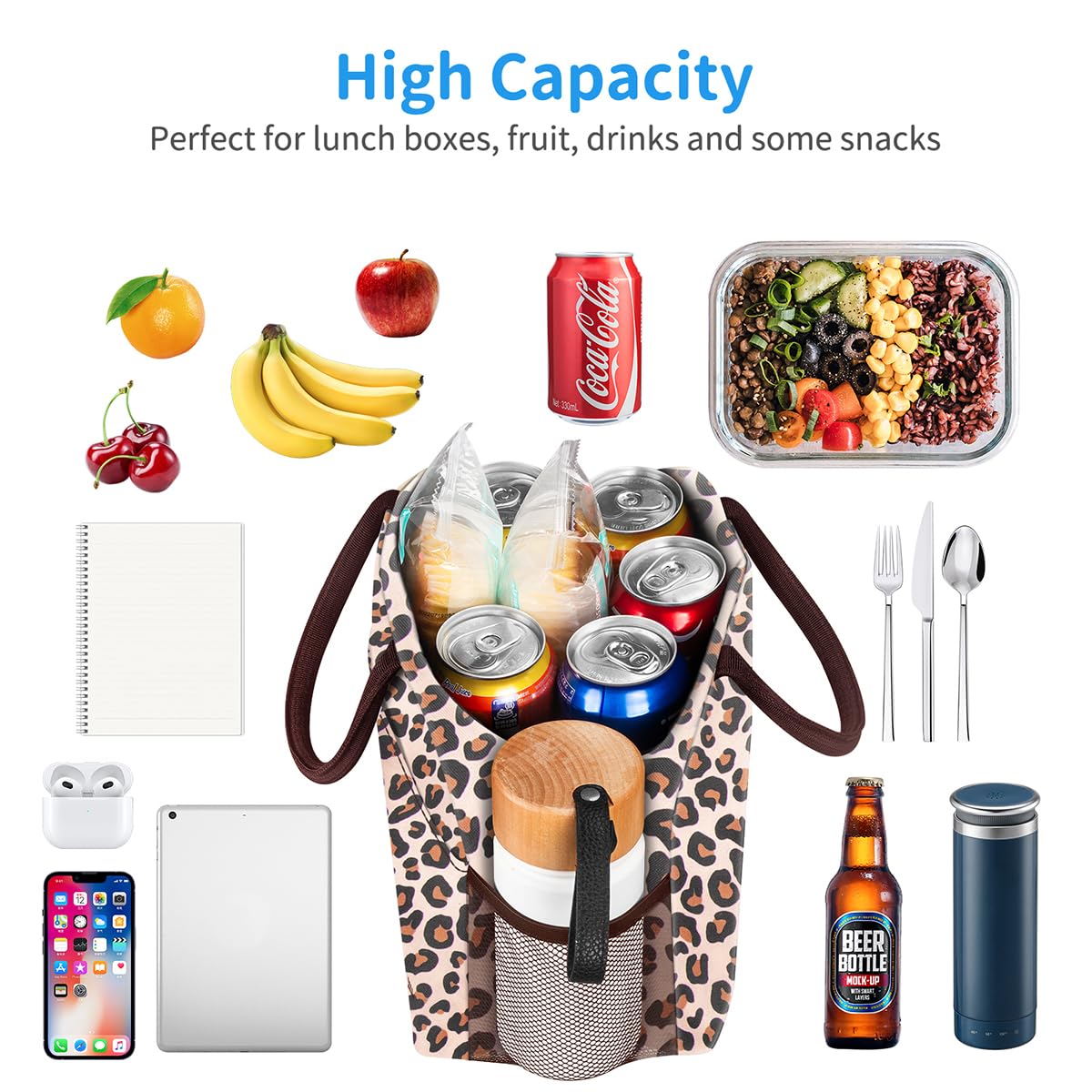 Reusable Insulated Lunch Tote Bag,Leakproof Food Handbags Case High Capacity