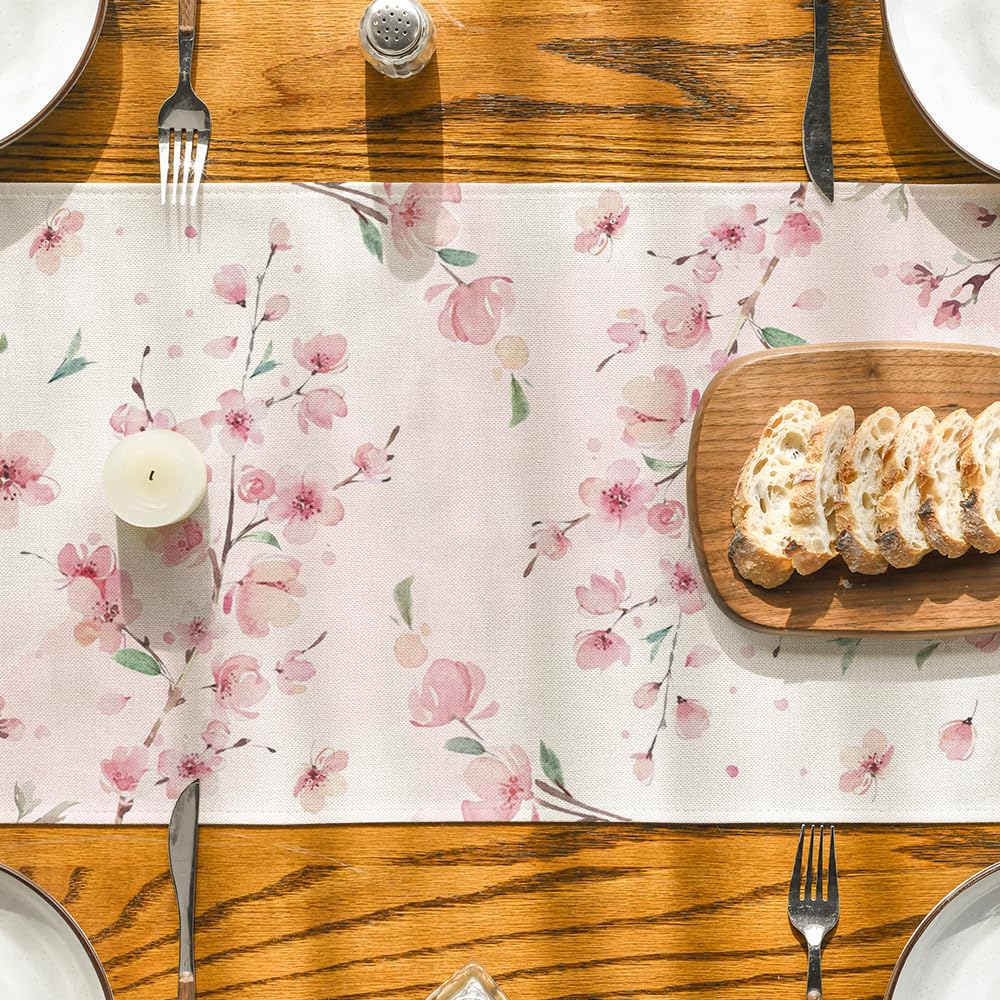 Floral Cherry Blossoms Branches Summer Table Runner