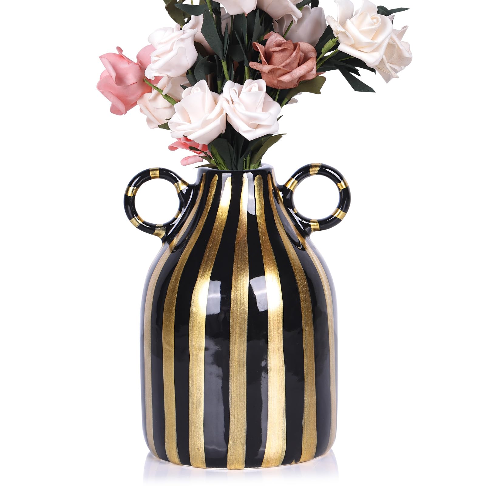 Ceramic Striped Vase with Handle, Modern Minimalist Bohemian, Nordic Decor Vase