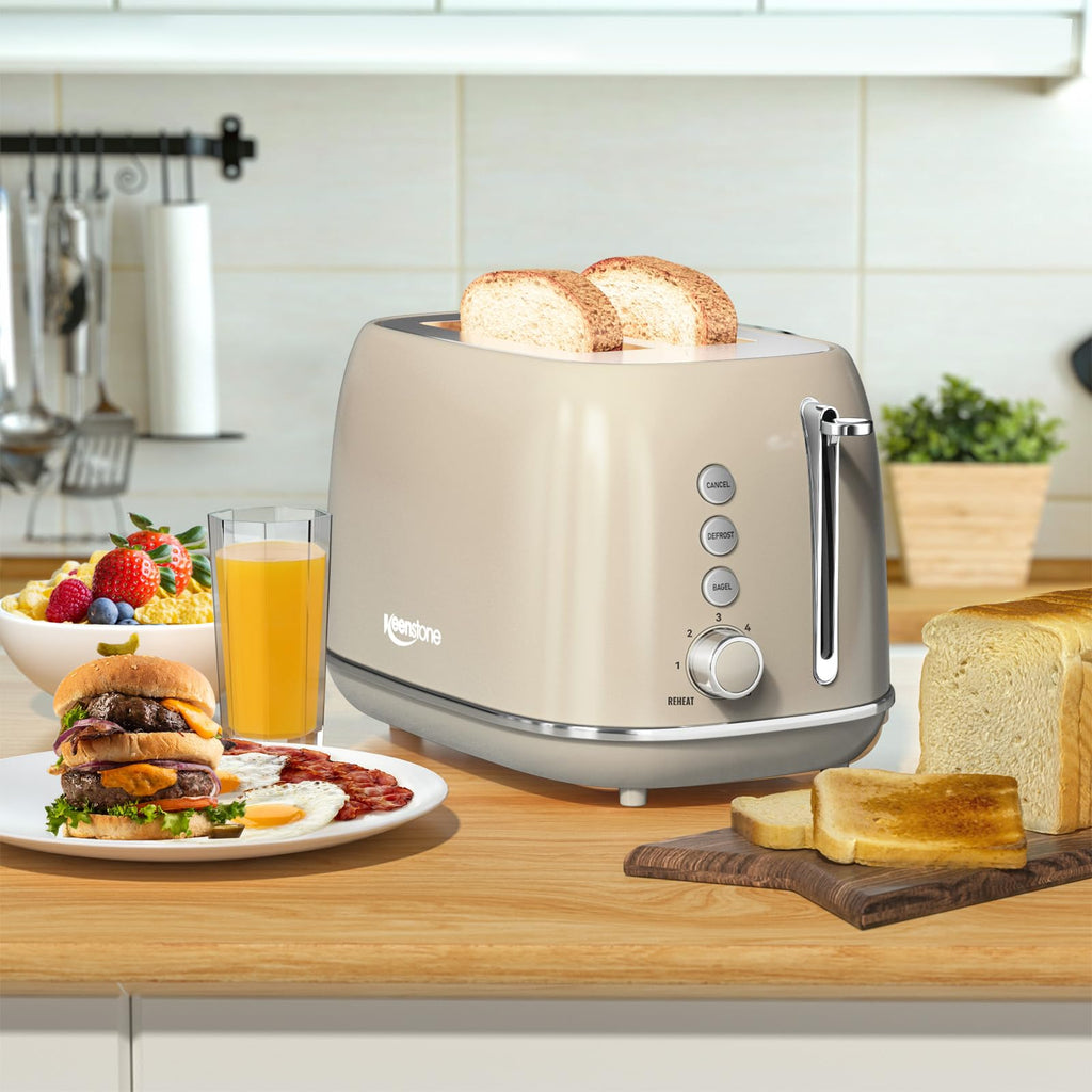 Toaster 2 Slice Stainless Steel with 6 Bread Shade Settings, Retro Toaster with Extra Wide Slot