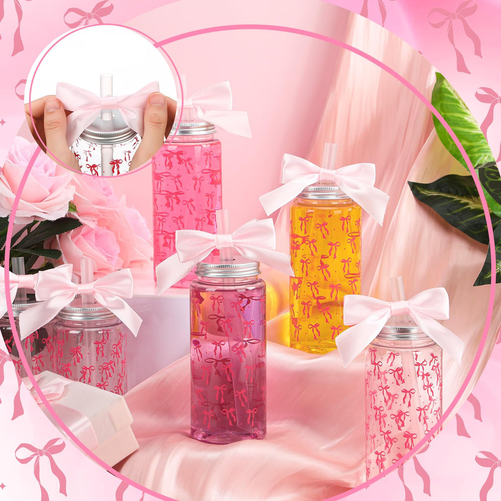 Color Bow Plastic Cups Coquette Bow Aesthetic Cup with Lids and Straws 14 oz Reusable Cute Bow Plastic Tumbler with Ribbon Bow