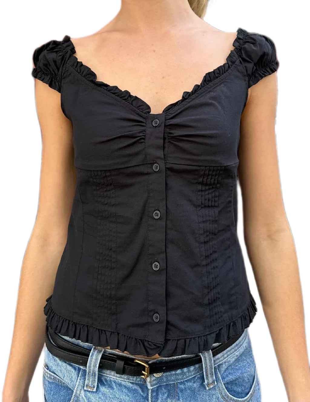 Y2K Short Sleeve Babydoll Tops for Women Cute Aesthetic U Neck Teen Girls Tshirt Ruffle Hem Patchwork Peplum Shirts