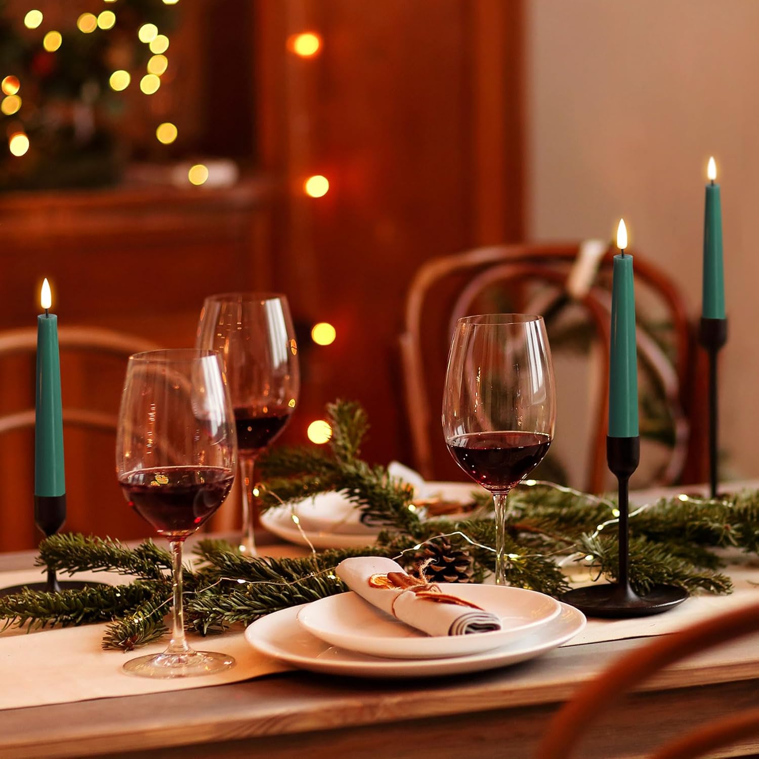 Short Flameless Taper Candles with Remote, Flickering Battery LED Wax Candlesticks Set of 6