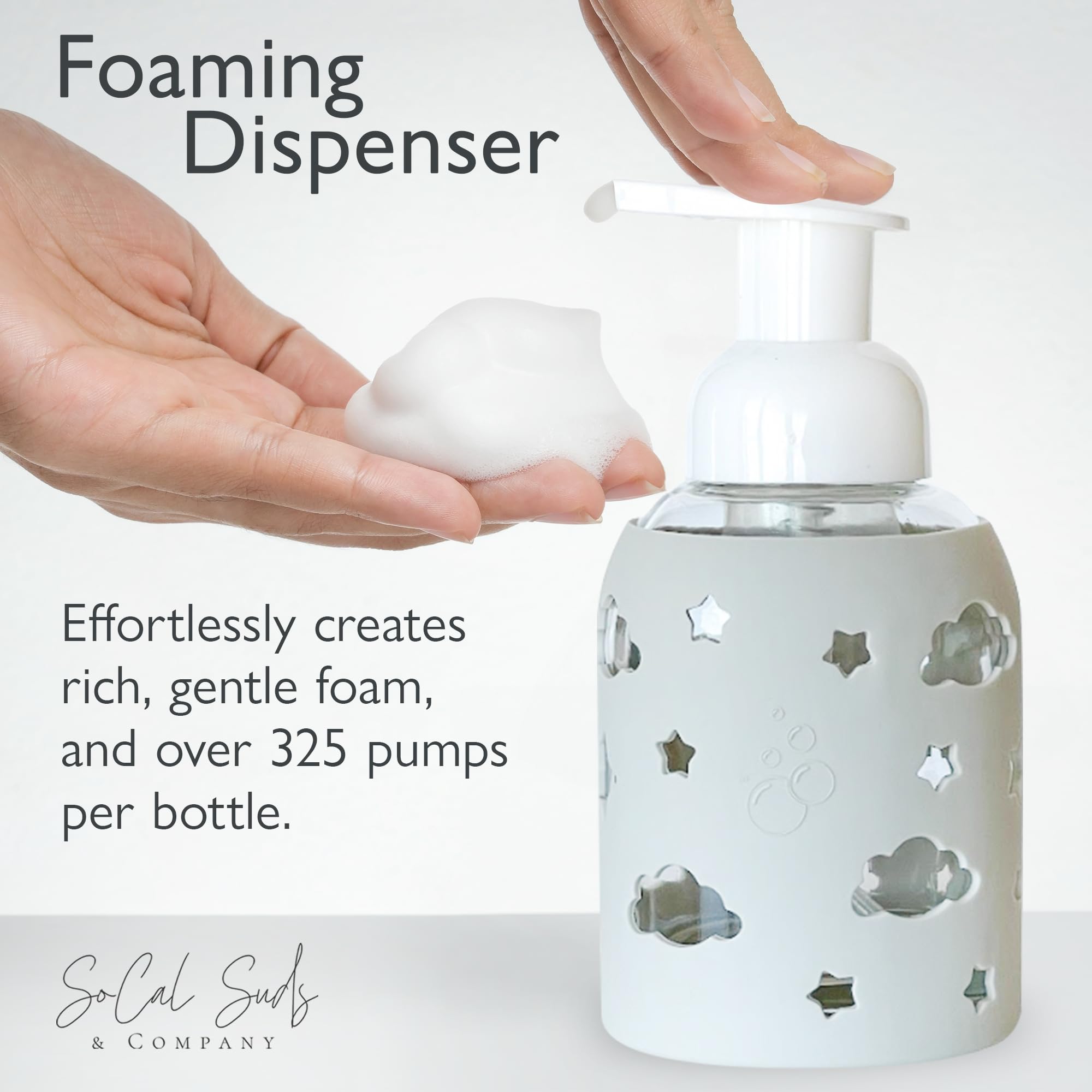 Foaming Glass Bottle Dispenser w/Heart Silicone Sleeve, 8oz