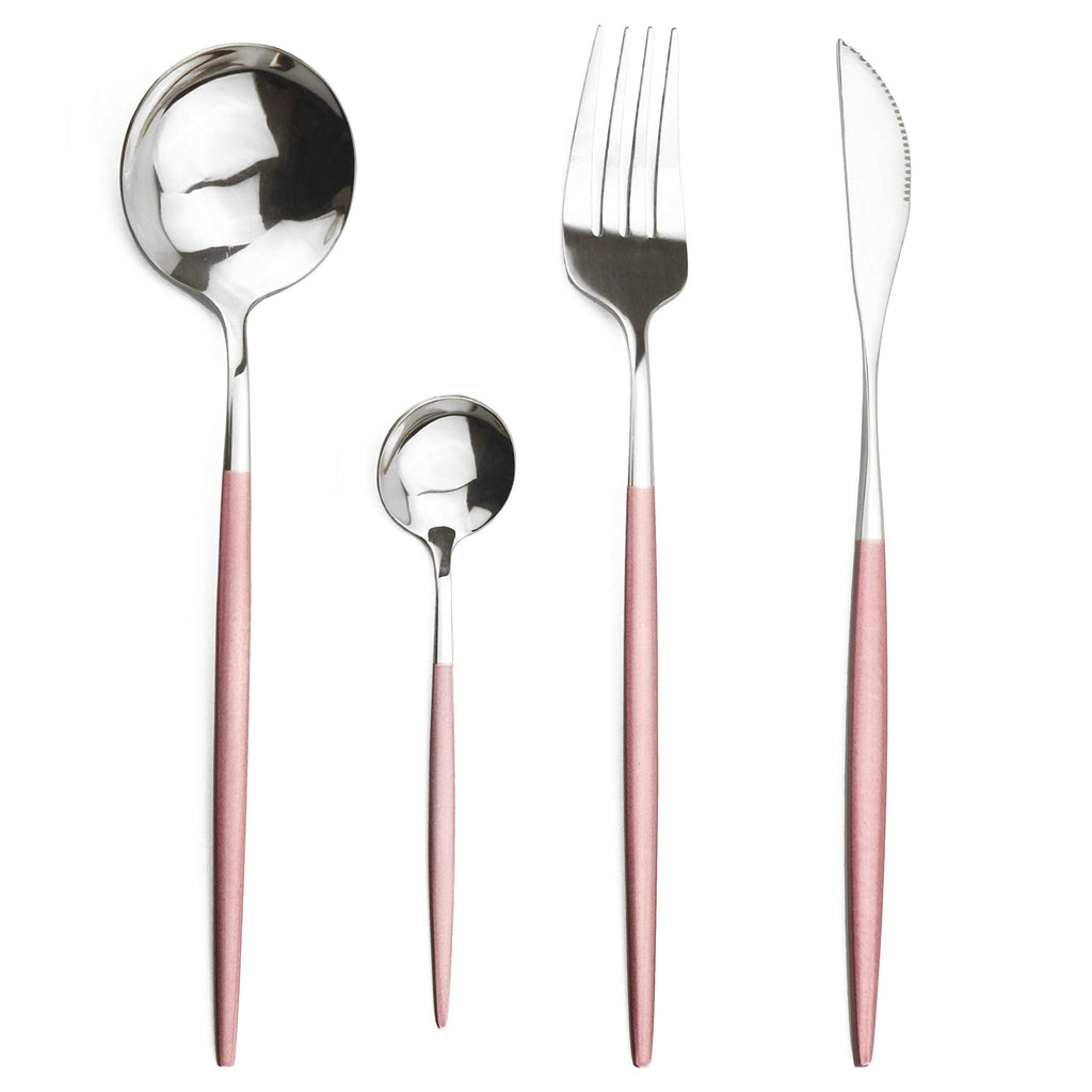 Stainless Steel Knife Fork Spoon Teaspoon Silverware Set, 24-Piece Flatware Set,