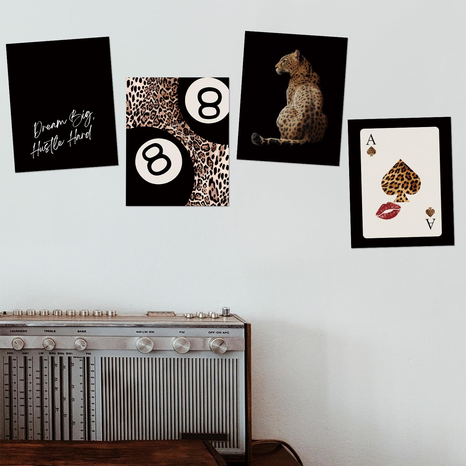 Trendy Leopard Wall Art Prints Set of 4 Funky Lucky 8 Ball Posters Prints Preppy Room Aesthetic Cheetah Wall Decor for Girls Room Dorm Apartment 8x10 Unframed
