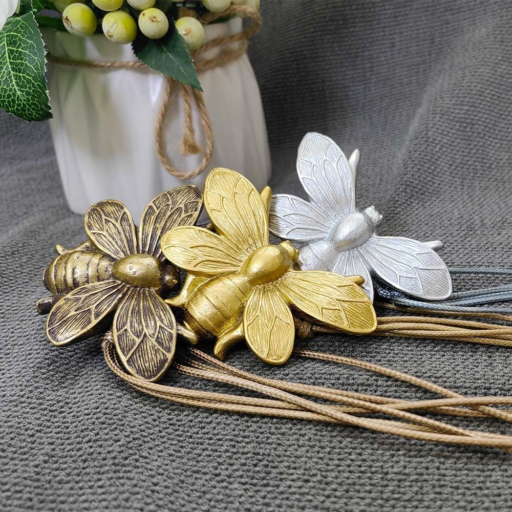 Set of 2 Resin Magnetic Curtain Tiebacks Golden Flying Bee Curtain Holders, Decorative Curtain Ties for Drapes