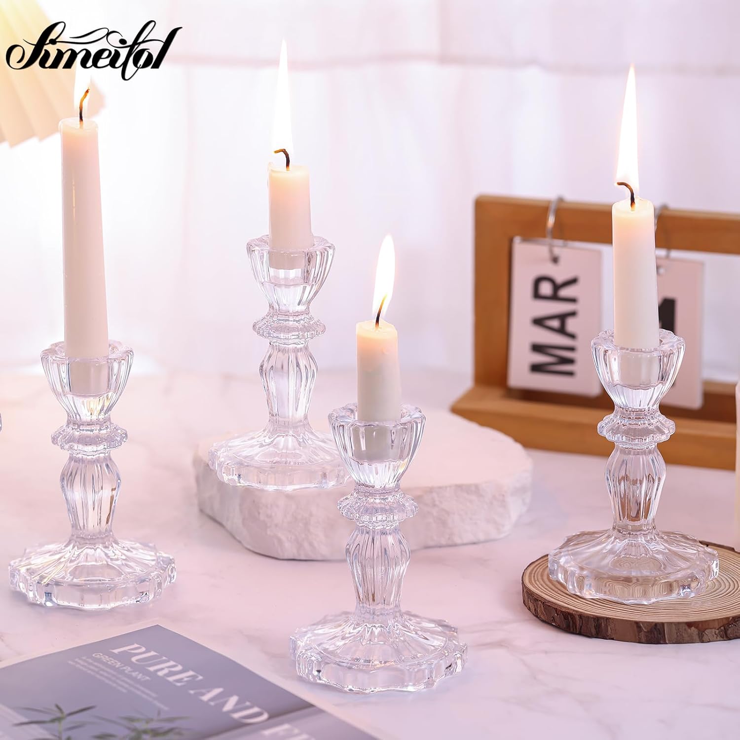 Taper Candle Holders, Candlestick Holders, Glass Candle Holder - Vintage Flower Design Candle Holders 12pcs