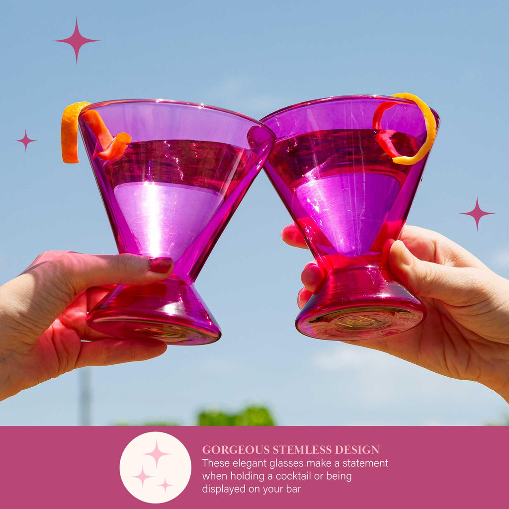 Paris Hilton 2-Piece Martini Glass Set, Double Wall Glass Design, Iridescent with Glitter Hearts - 207mL 7-Ounce