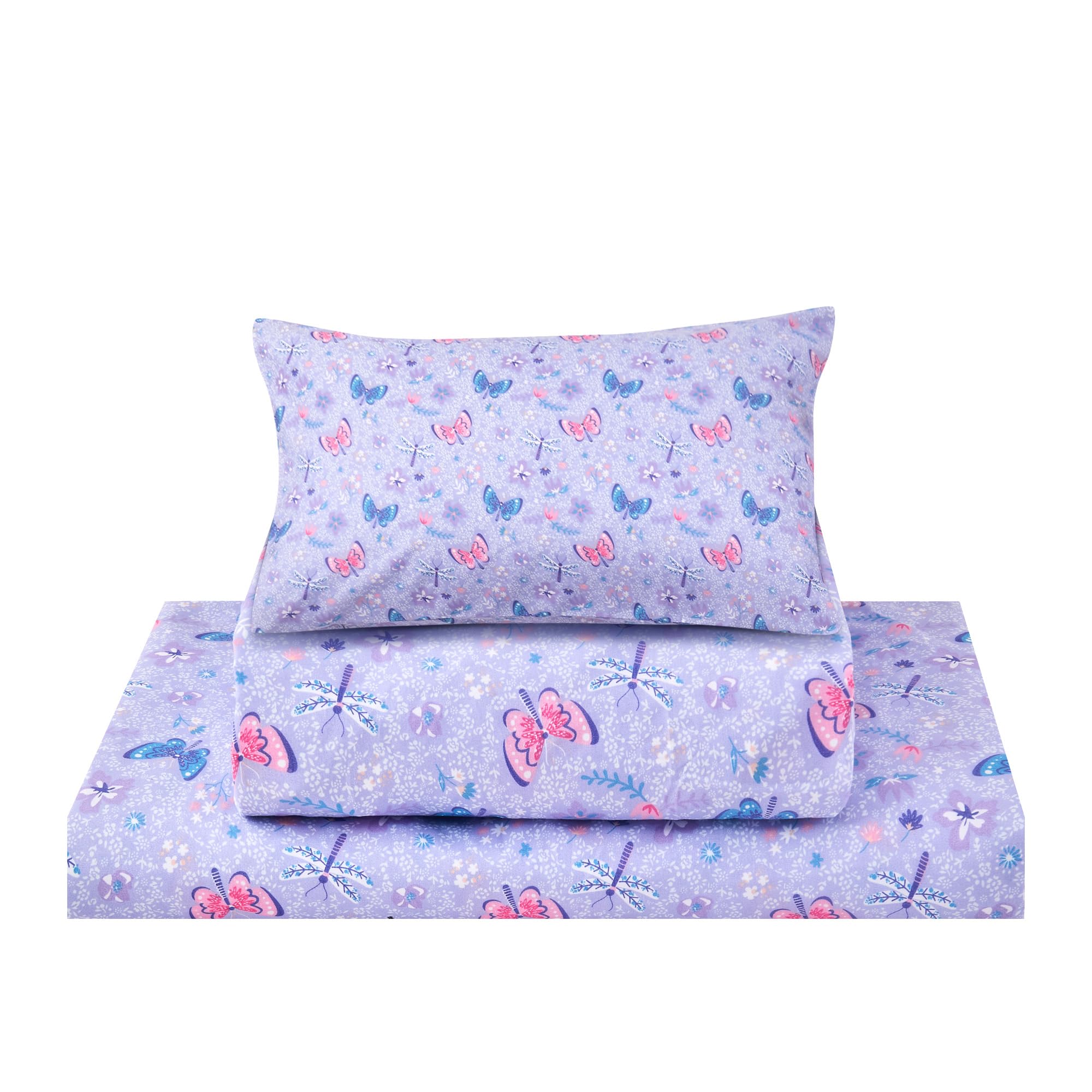 Printed Kids Sheet Set Twin Size, 3 Pcs Breathable & Silky Soft Microfiber - Kids Fitted Sheet,Kids Bed Sheets with 15" Deep Pocket