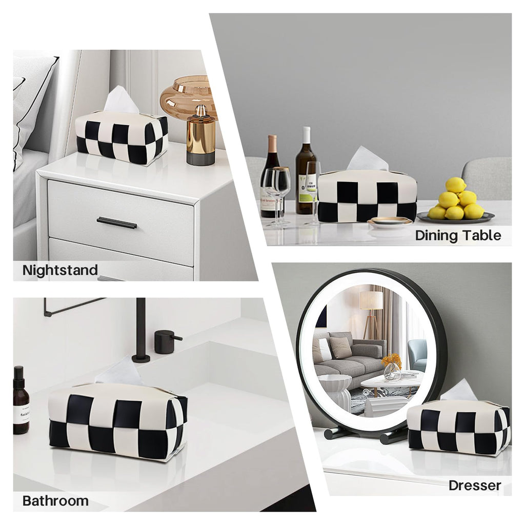 PU Leather Tissue Box Holder with Metal Buckle, Checkered Tissue Box, Decorative Organizer