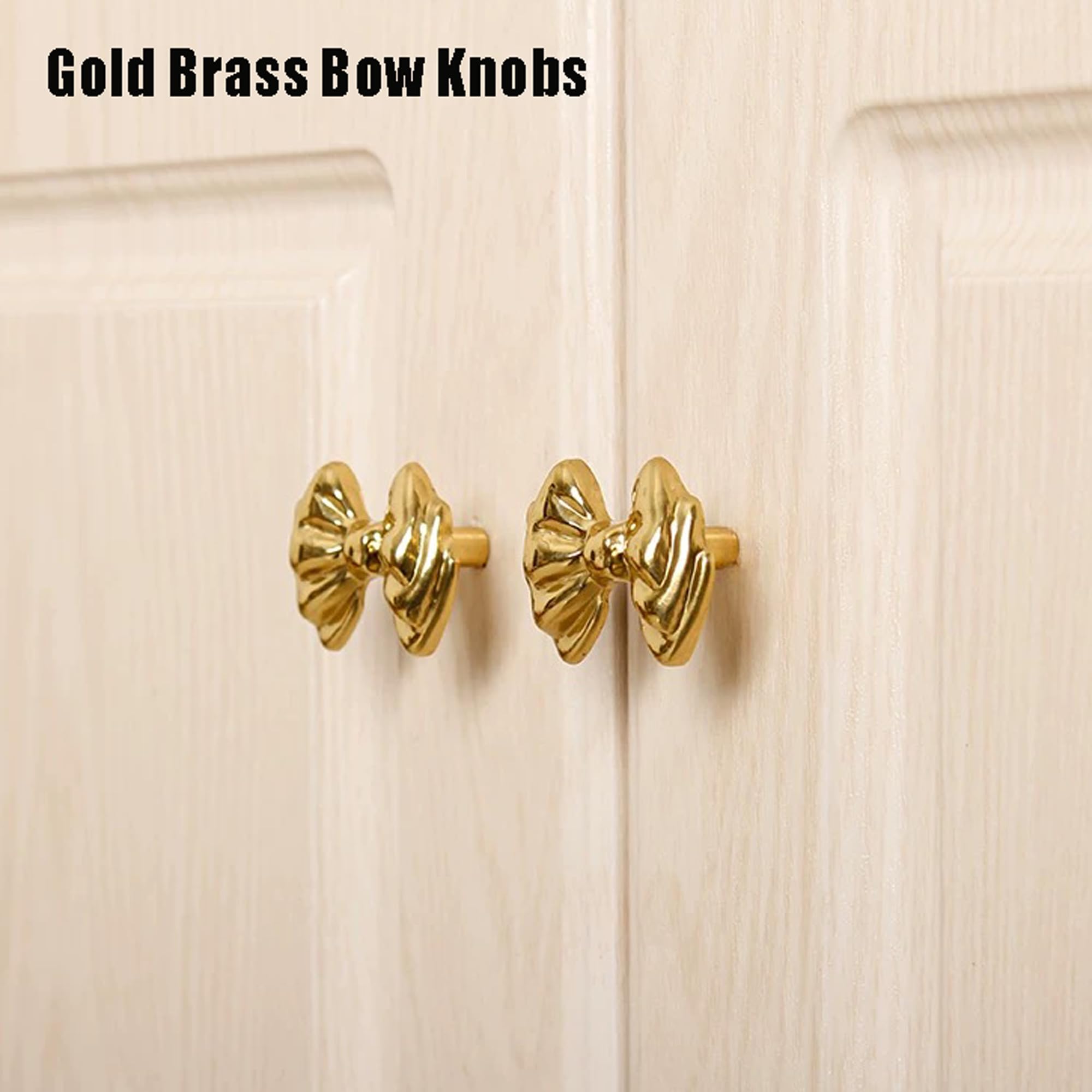 Gold Brass Small Bow Knobs Cute Dresser Drawer Handles Kitchen Cabinet Pulls Art Deco Single Hole Decorative Knobs Modern Furniture Hardware for Closet Cupboard