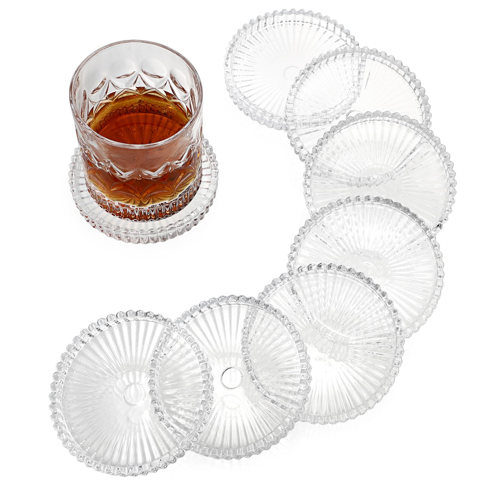 Modern Clear Coaster Set of 8- Glass Coasters for Drinks Crystal Coasters Round Cup Coasters