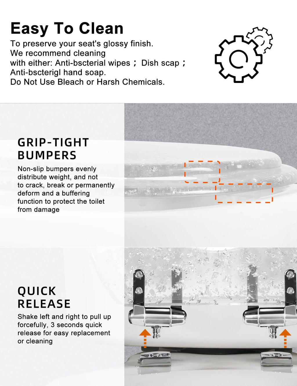 Round Resin Toilet Seat Glitter Soft Close Quick Release Metal Zinc Alloy Hinge Easy to Install also Easy to Clean, Decorative Acrylic Seats (17 Inch)