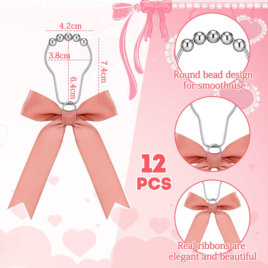 Cute Bow Knot Ribbon Curtain Hooks Decorative Shower Rings Hanger Bathroom Decor Bathroom Accessories 12 Pcs