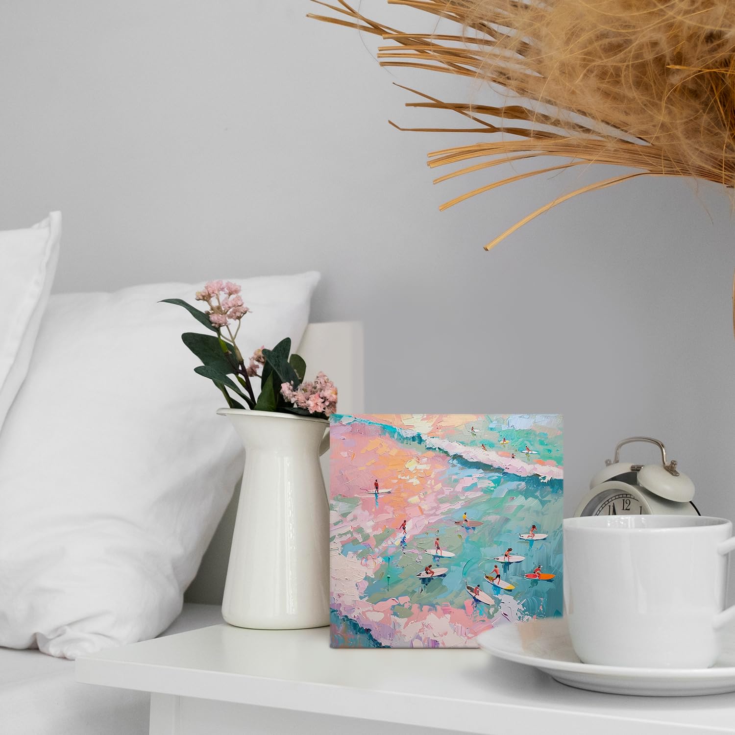 Coquette Pink Bow Champagne Wooden Box Sign, 5x5 Inch