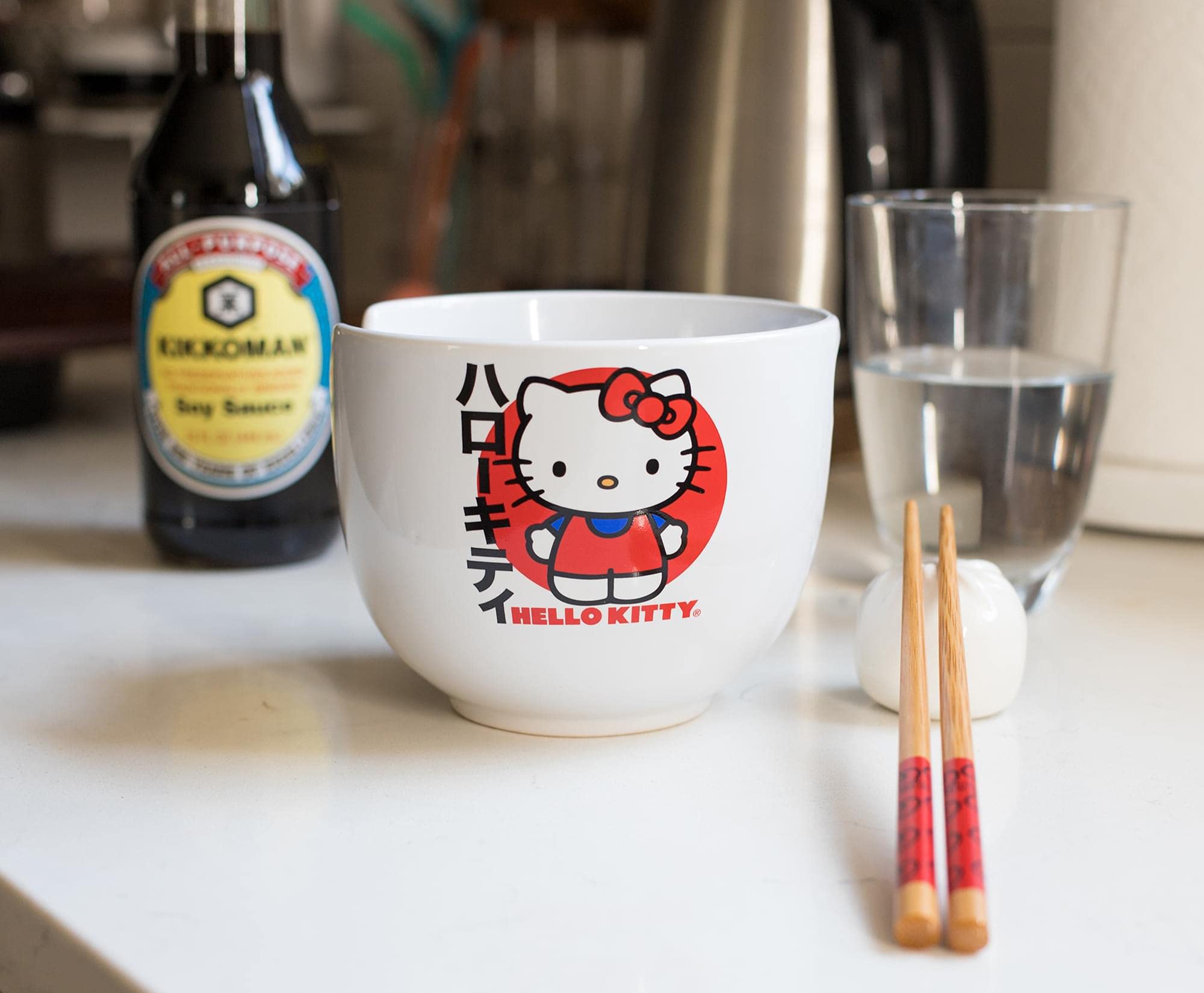 Ceramic Sanrio Hello Kitty Ramen Noodle Rice Bowl with Chopsticks, Microwave Safe