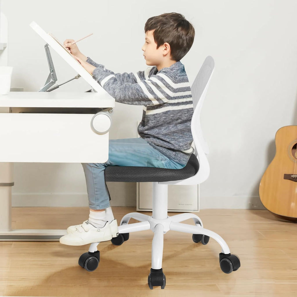 Study Desk Chair Armless Cute, Ergonomic Small Swivel Adjustable Rolling Lightweight Task Chair with Wheels and Mesh Padded Cushion