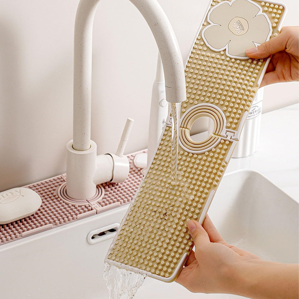 Sink Splash Guard, Faucet Mat for Kitchen Sink, Faucet Guard & Draining Mat, Dish Soap Sponge Holder Tray