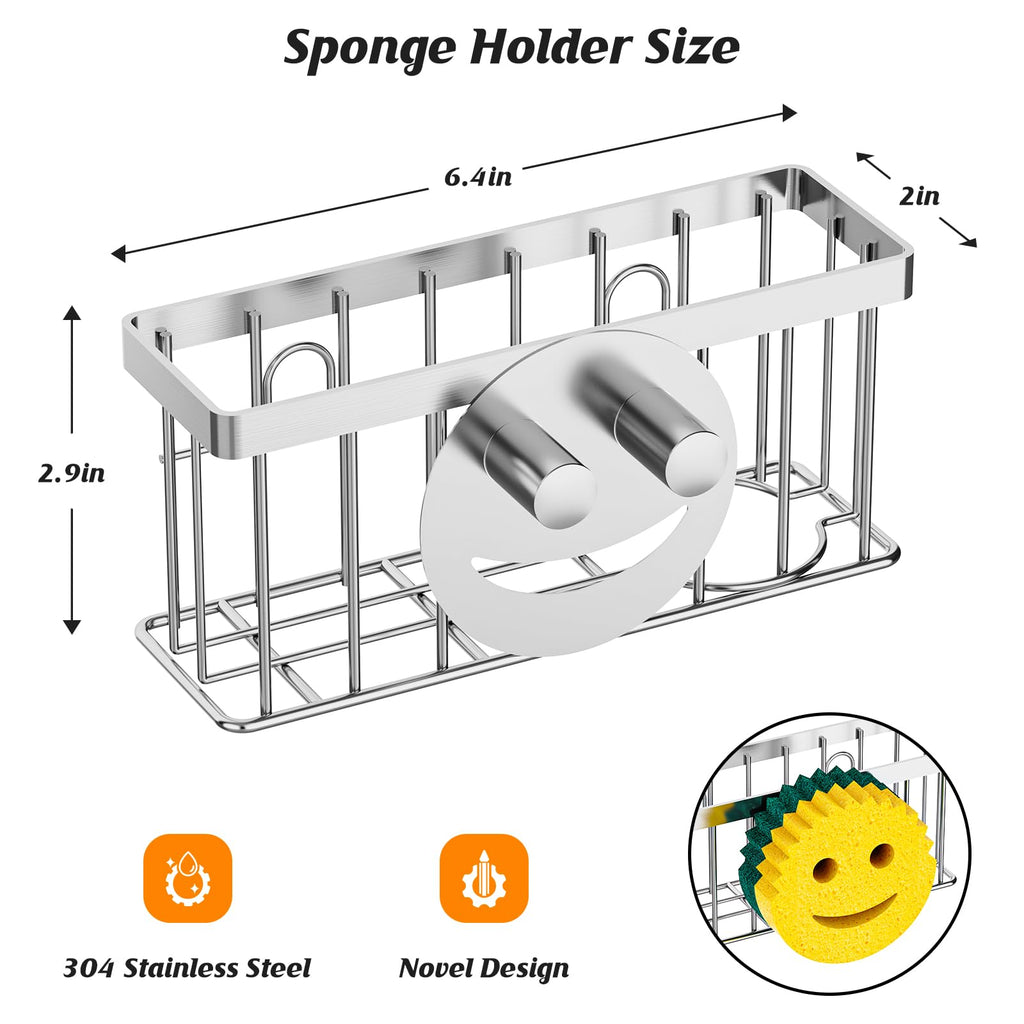 Sponge Holder Smiley Face, Sink Caddy for Kitchen Organizer Sponge Holder with 2 PCS Suction Cups/1 PCS Adhesive Strips