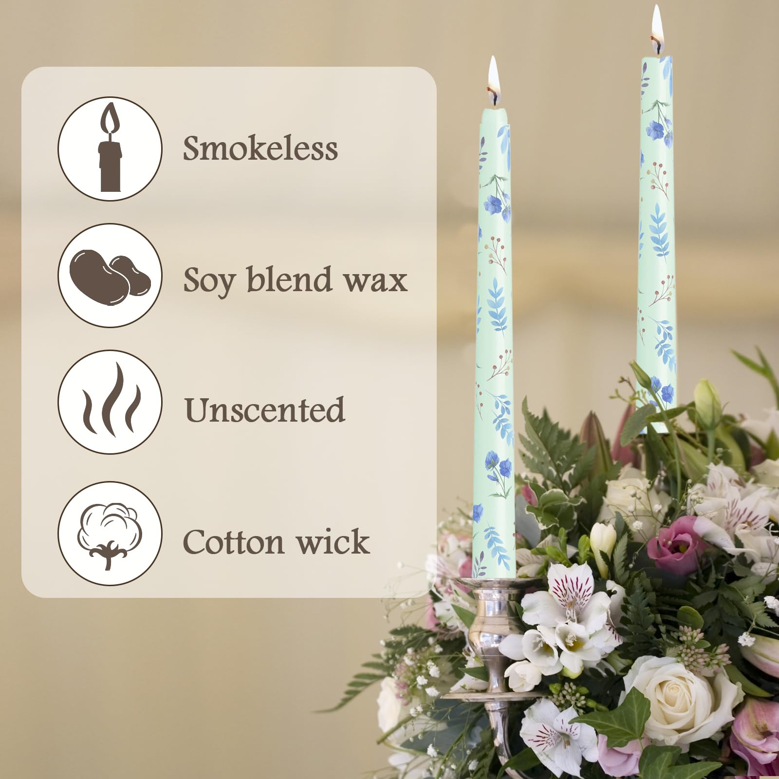 Smokeless Dripless Long Candlesticks, Unscented Tapered 10-Inch